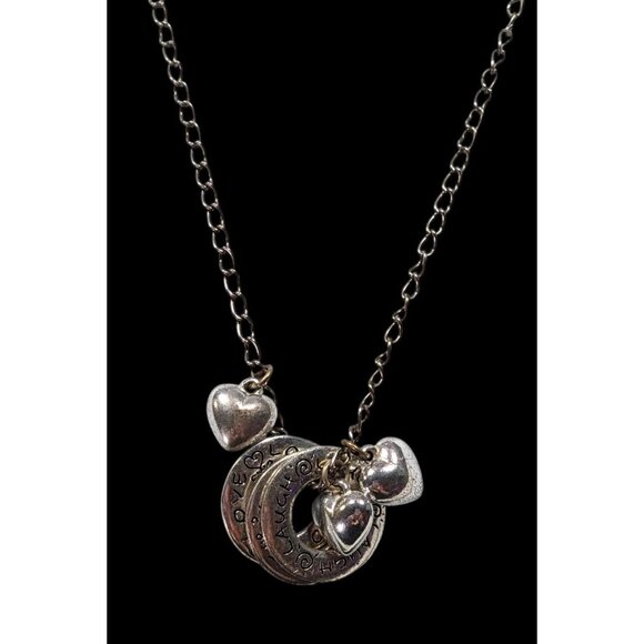 Live Laugh Love Ring And Heart Charm Silver Tone Necklace - Picture 4 of 5